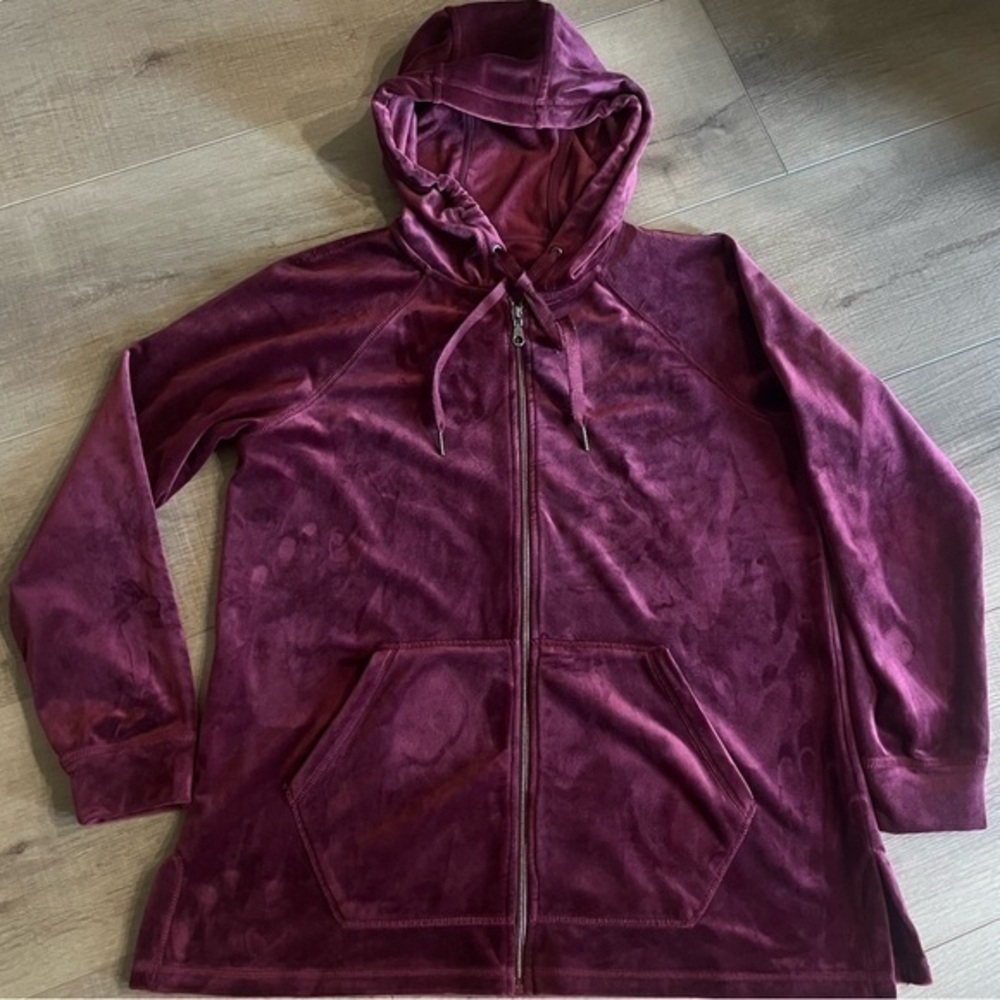 Luxury Velour Hoody Woman Large Cranberry Full Zip‎ Velvet Hoodie Pockets Jacket